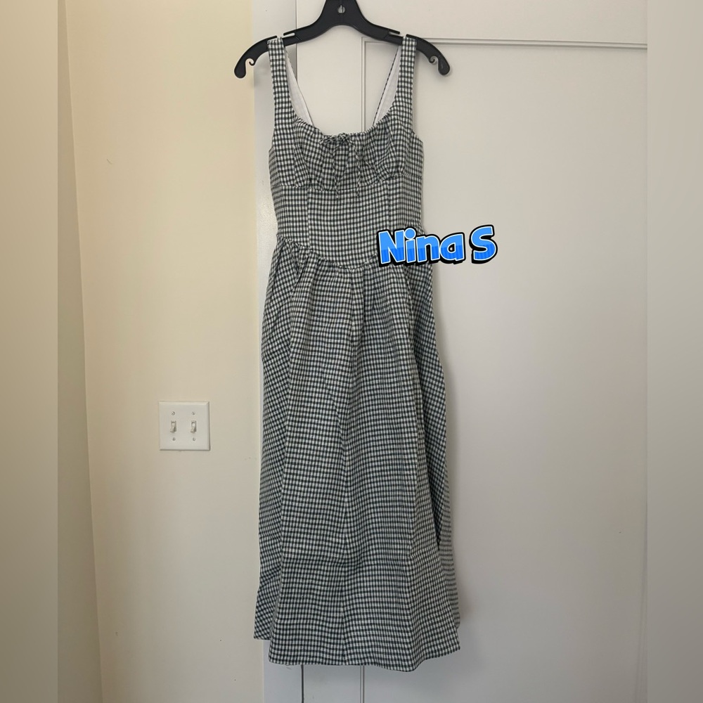 Reformation Blue and White Gingham Midi Dress - Picture 3 of 7